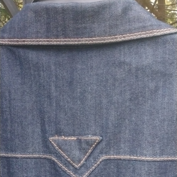 Joujou Womens Jean Jacket Blue Denim Double Breasted Collar Belted size Large - Picture 13 of 15